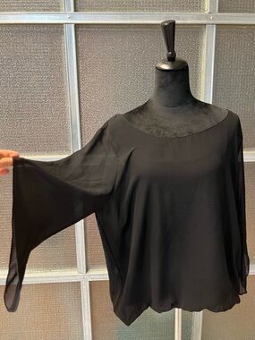 Alfani Angel Wing Chiffon Black Blouse